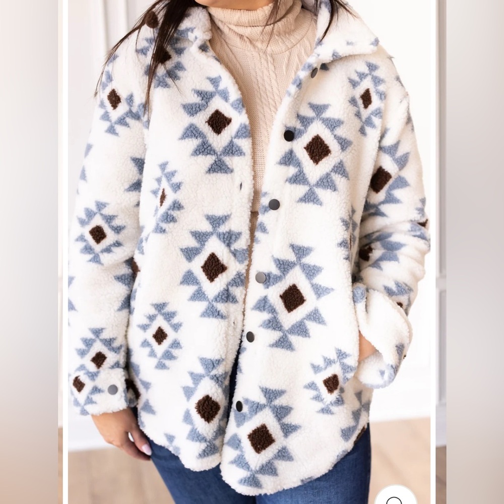 Grace & Emma "She Could Be The One" ivory aztec pattern sherpa jacket. 2XL. NWT - Picture 3 of 14